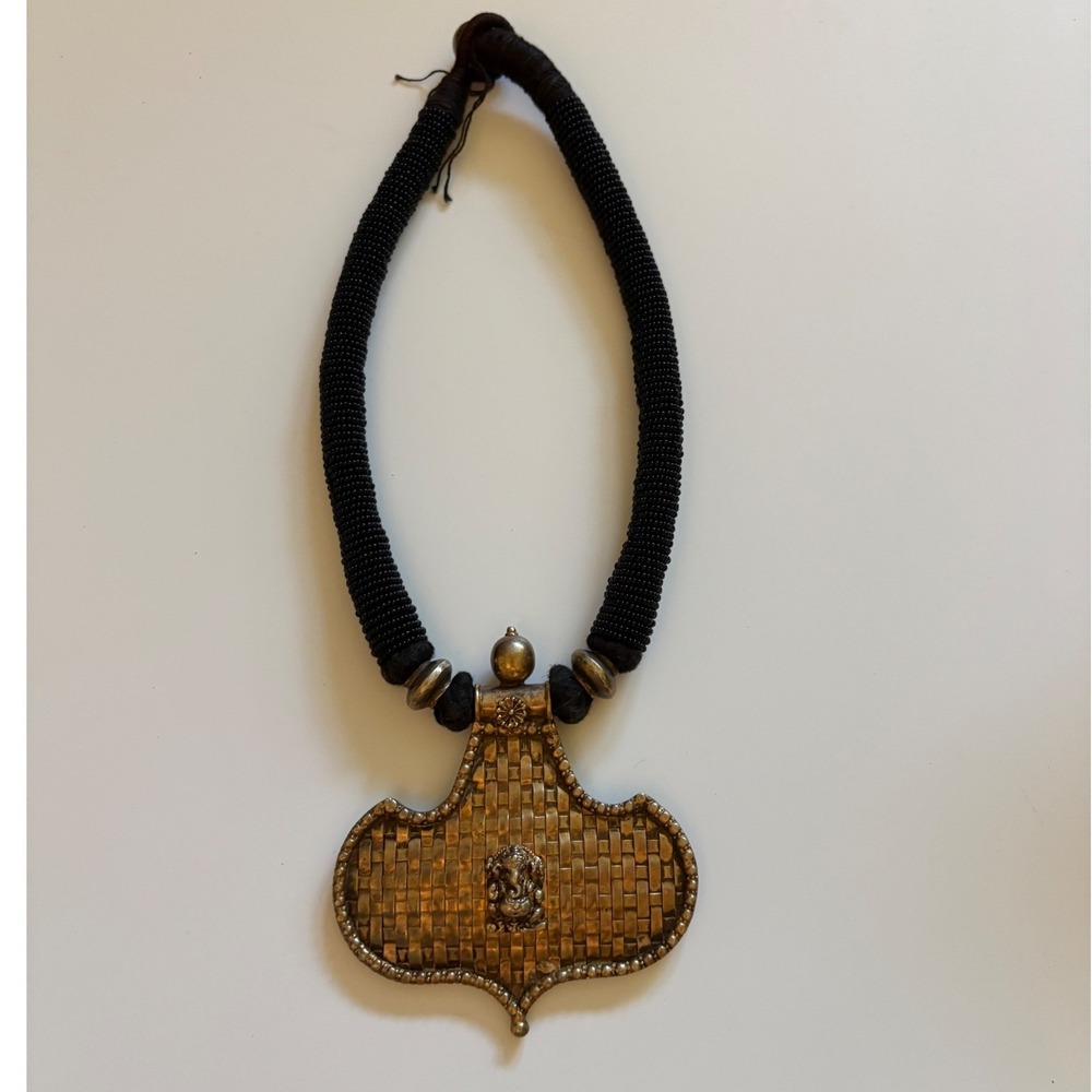 Vintage Indian Ganesha Sterling Silver Pendant Seed Bead Statement Necklace 109g